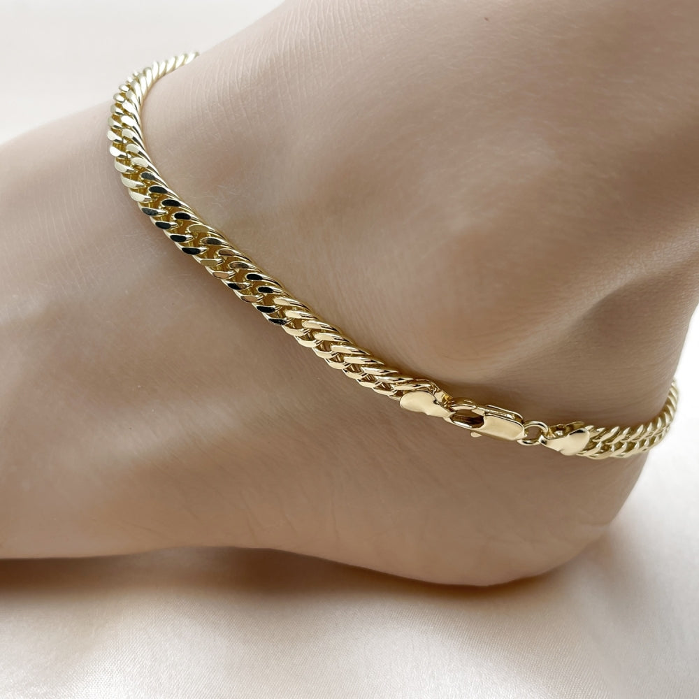 Oro Laminado Basic Anklet, Gold Filled Style Diamond Cutting Finish, Golden Finish