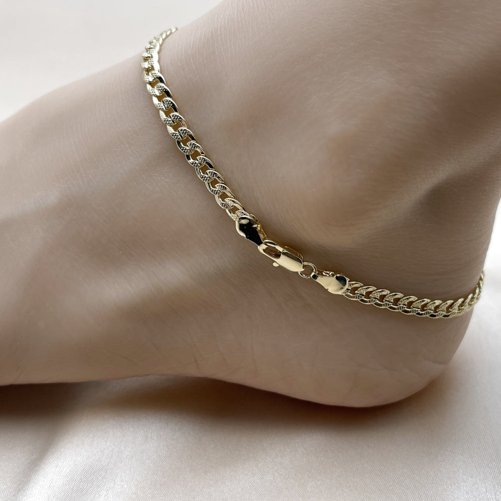 Oro Laminado Basic Anklet, Gold Filled Style Concave Cuban Design, Polished, Golden Finish