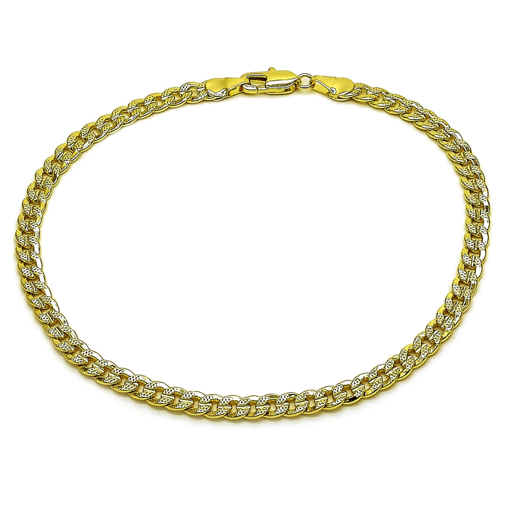 Oro Laminado Basic Anklet, Gold Filled Style Concave Cuban Design, Polished, Golden Finish
