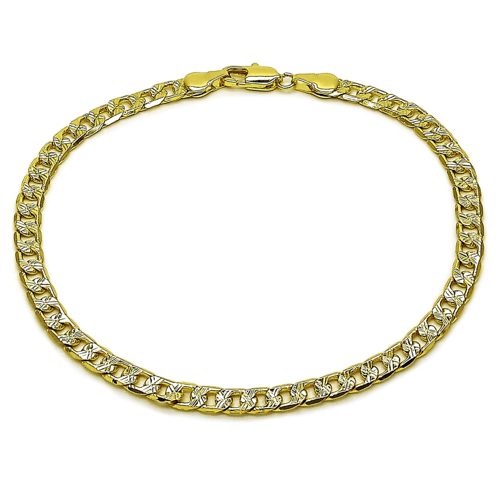 Oro Laminado Basic Anklet, Gold Filled Style Curb Design, Diamond Cutting Finish, Golden Finish