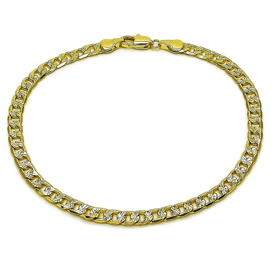Oro Laminado Basic Anklet, Gold Filled Style Curb Design, Diamond Cutting Finish, Golden Finish