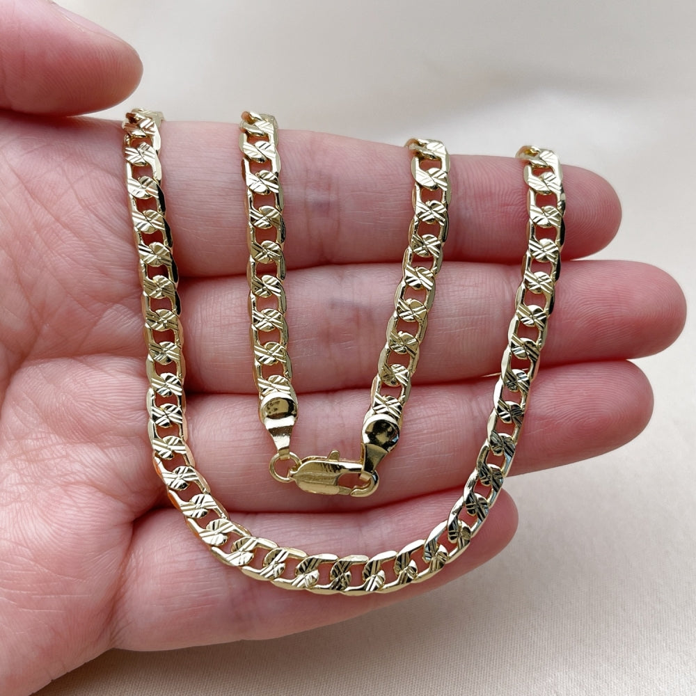 Oro Laminado Basic Necklace, Gold Filled Style Curb Design, Diamond Cutting Finish, Golden Finish