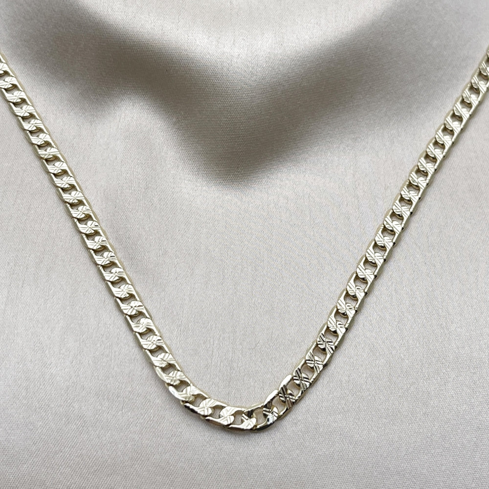 Oro Laminado Basic Necklace, Gold Filled Style Curb Design, Diamond Cutting Finish, Golden Finish