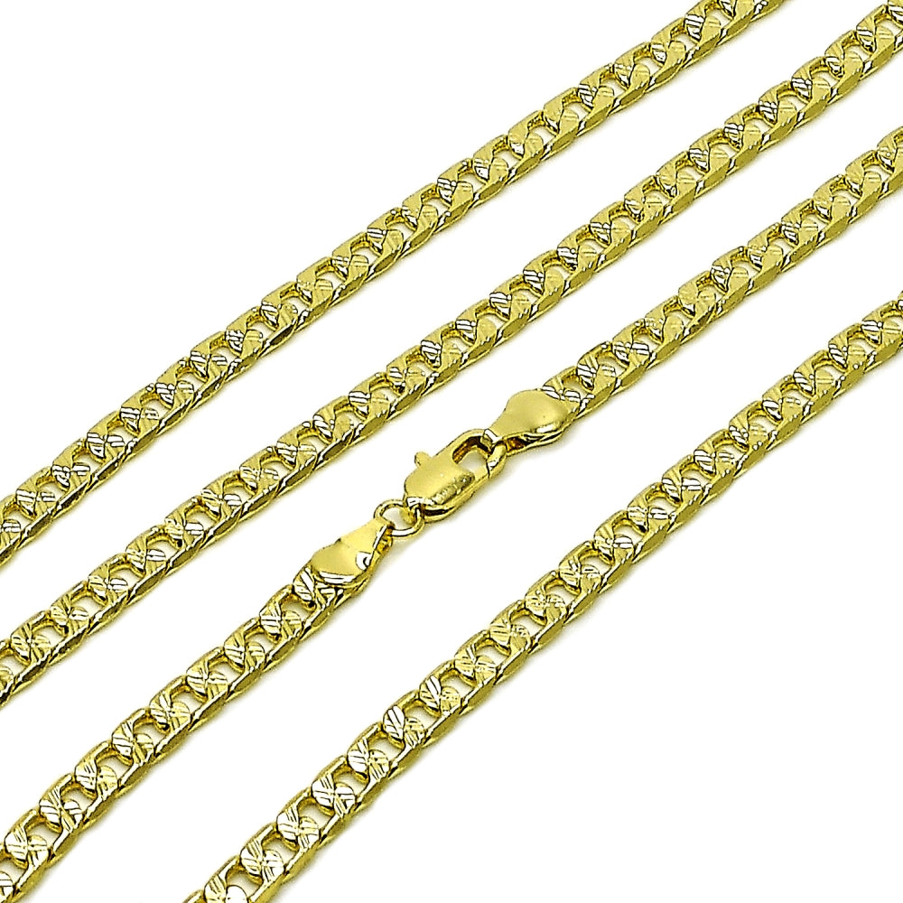 Oro Laminado Basic Necklace, Gold Filled Style Curb Design, Diamond Cutting Finish, Golden Finish