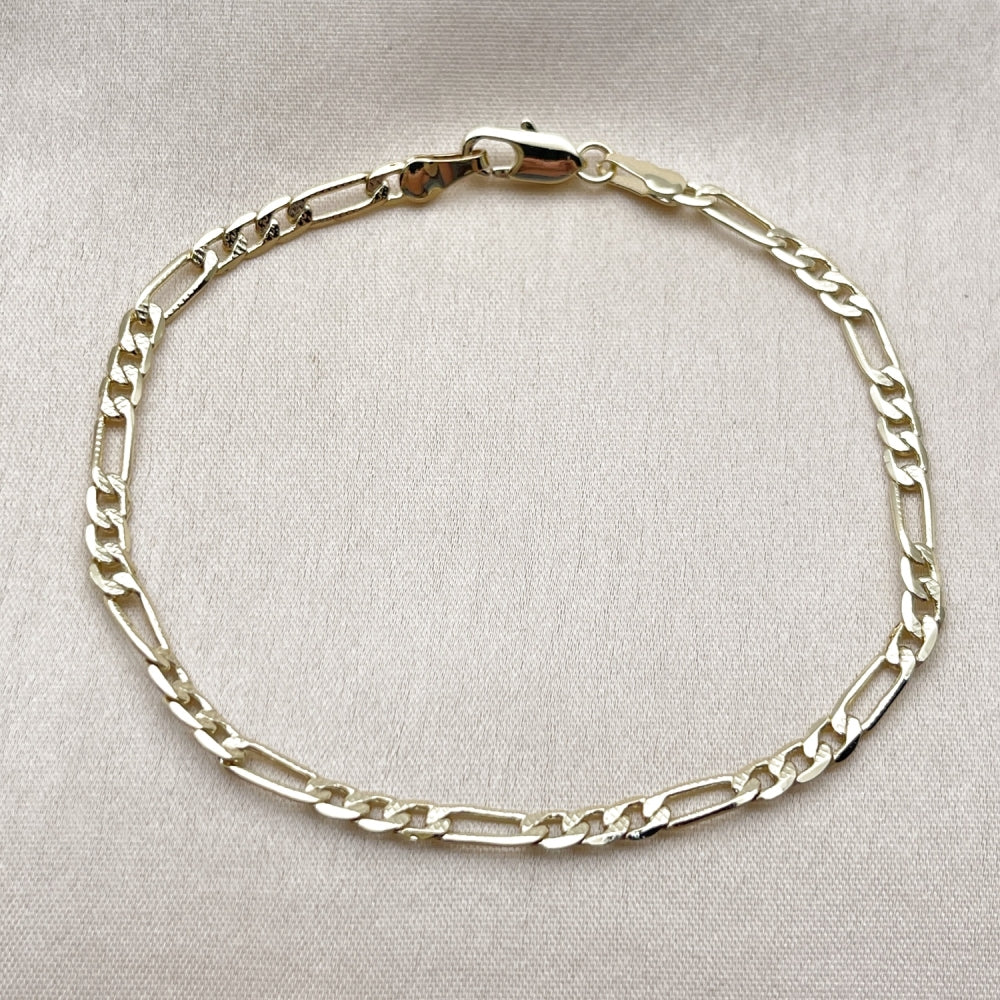 Oro Laminado Basic Bracelet, Gold Filled Style Figaro Concave Design, Diamond Cutting Finish, Golden Finish