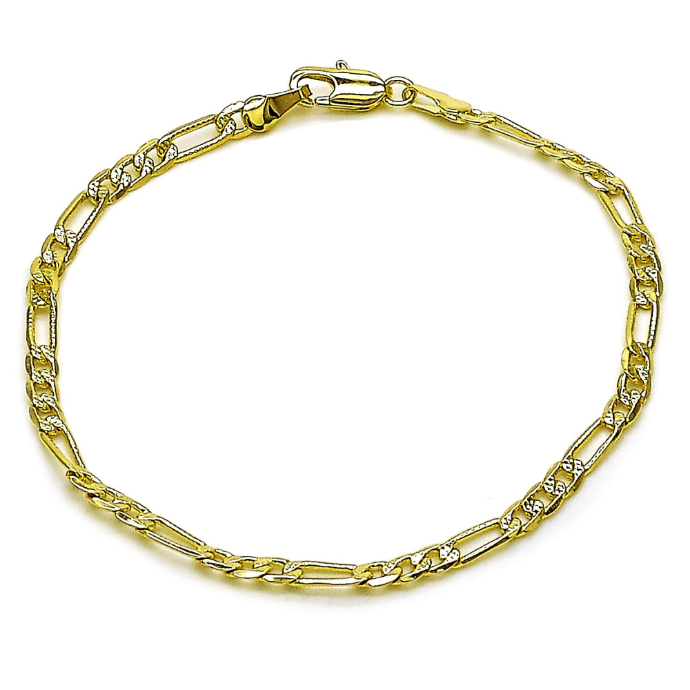 Oro Laminado Basic Bracelet, Gold Filled Style Figaro Concave Design, Diamond Cutting Finish, Golden Finish