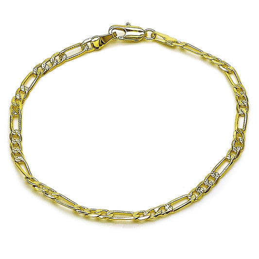 Oro Laminado Basic Bracelet, Gold Filled Style Figaro Concave Design, Diamond Cutting Finish, Golden Finish