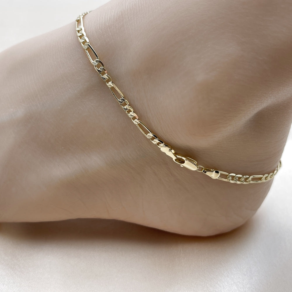 Oro Laminado Basic Bracelet, Gold Filled Style Figaro Concave Design, Diamond Cutting Finish, Golden Finish