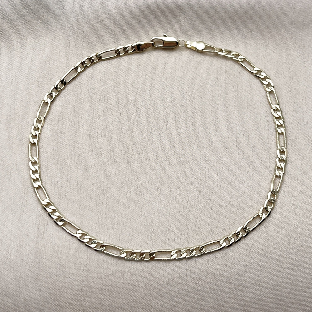 Oro Laminado Basic Bracelet, Gold Filled Style Figaro Concave Design, Diamond Cutting Finish, Golden Finish
