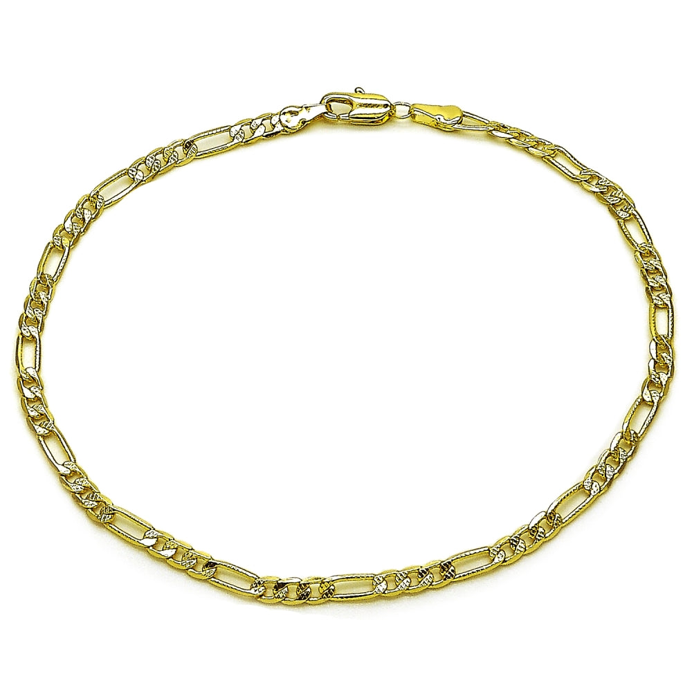 Oro Laminado Basic Bracelet, Gold Filled Style Figaro Concave Design, Diamond Cutting Finish, Golden Finish