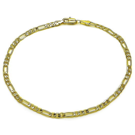 Oro Laminado Basic Bracelet, Gold Filled Style Figaro Concave Design, Diamond Cutting Finish, Golden Finish