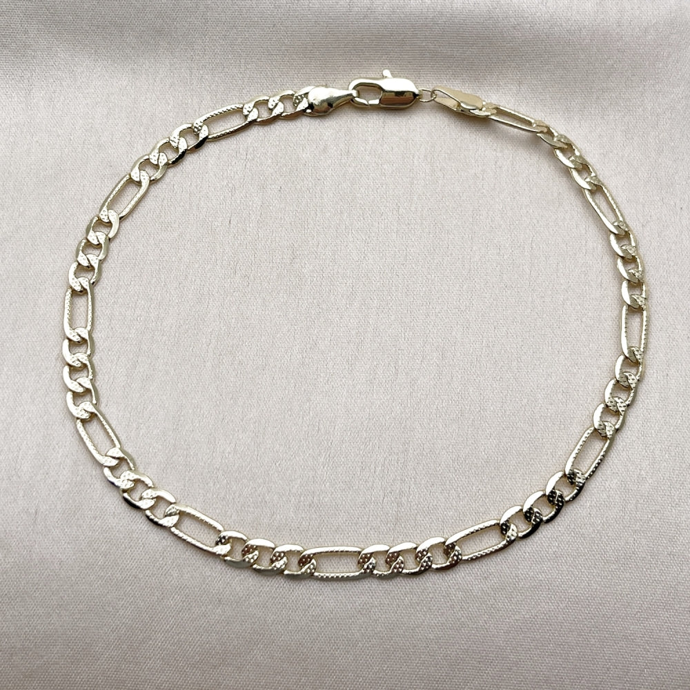 Oro Laminado Basic Anklet, Gold Filled Style Figaro Concave Design, Diamond Cutting Finish, Golden Finish