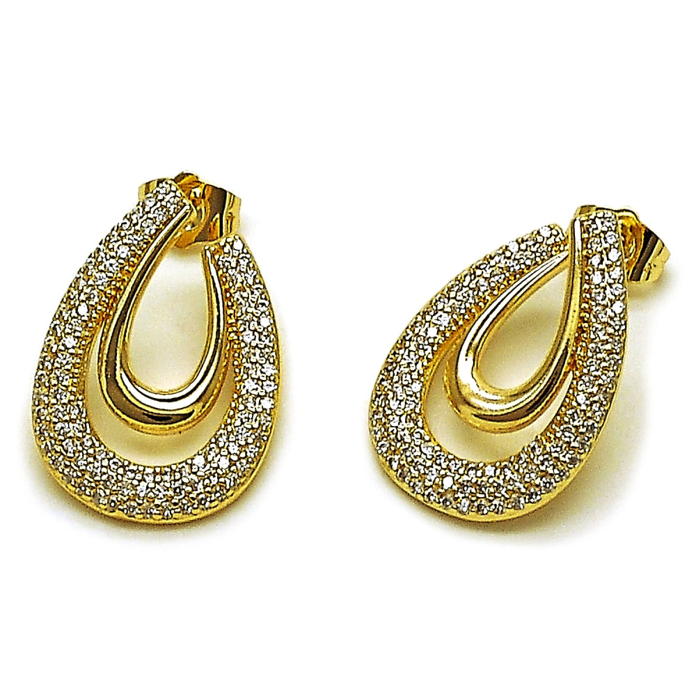 Oro Laminado Stud Earring, Gold Filled Style with White Cubic Zirconia, Polished, Golden Finish