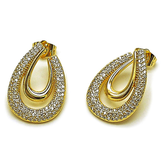 Oro Laminado Stud Earring, Gold Filled Style with White Cubic Zirconia, Polished, Golden Finish