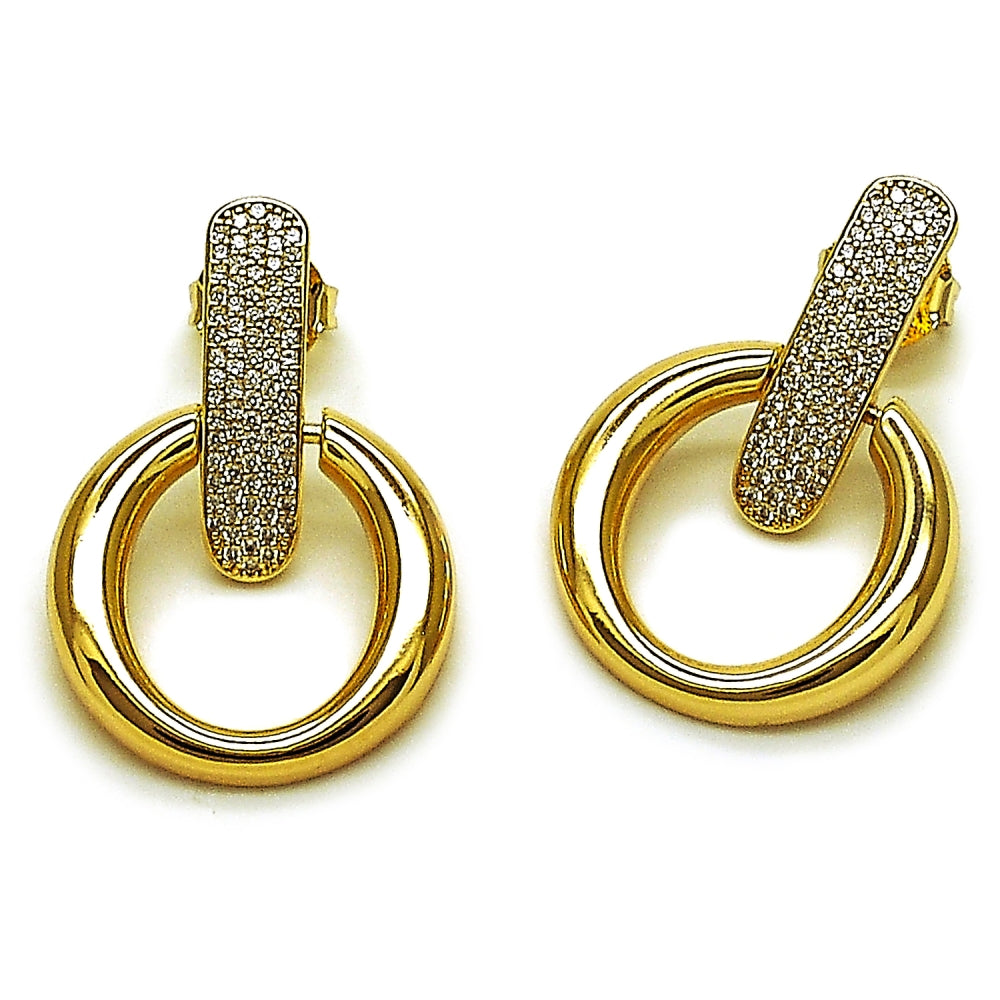 Oro Laminado Stud Earring, Gold Filled Style with White Micro Pave, Polished, Golden Finish
