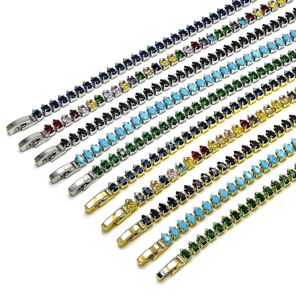 Oro Laminado Tennis Bracelet, Gold Filled Style Teardrop Design, with Green Cubic Zirconia, Polished, Golden Finish