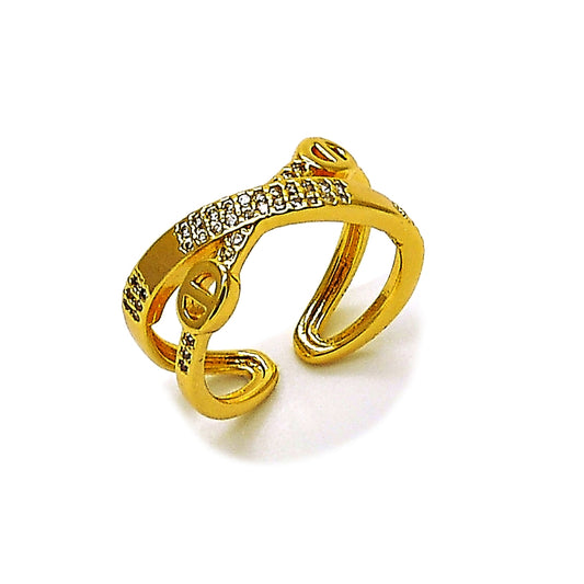Oro Laminado Multi Stone Ring, Gold Filled Style Mariner Design, with White Micro Pave, Polished, Golden Finish