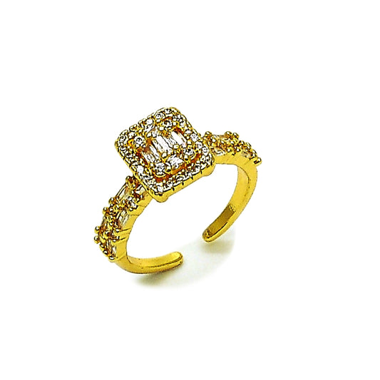 Oro Laminado Multi Stone Ring, Gold Filled Style Baguette and Cluster Design, with White Cubic Zirconia and White Micro Pave, Polished, Golden Finish