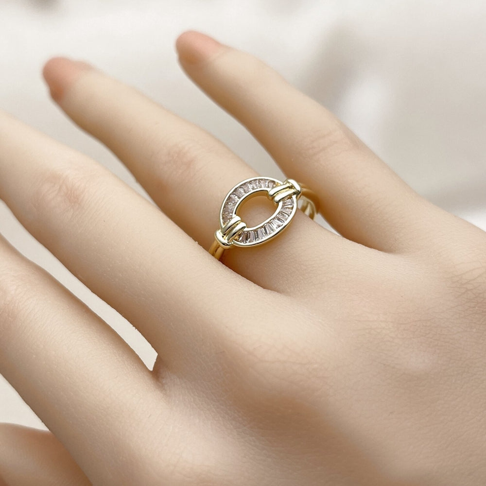 Oro Laminado Multi Stone Ring, Gold Filled Style Baguette and Horseshoe Design, with White Cubic Zirconia, Polished, Golden Finish