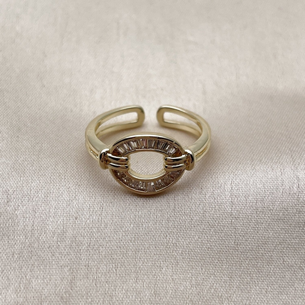 Oro Laminado Multi Stone Ring, Gold Filled Style Baguette and Horseshoe Design, with White Cubic Zirconia, Polished, Golden Finish