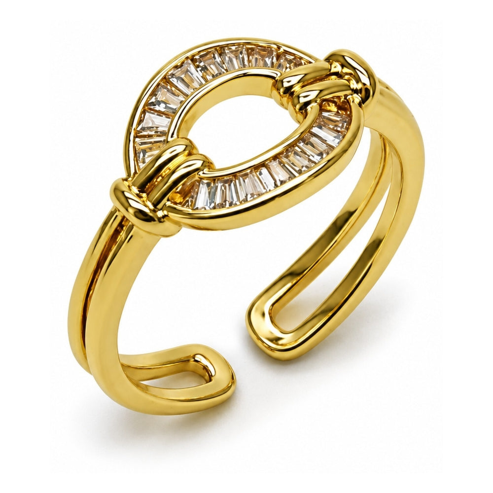 Oro Laminado Multi Stone Ring, Gold Filled Style Baguette and Horseshoe Design, with White Cubic Zirconia, Polished, Golden Finish