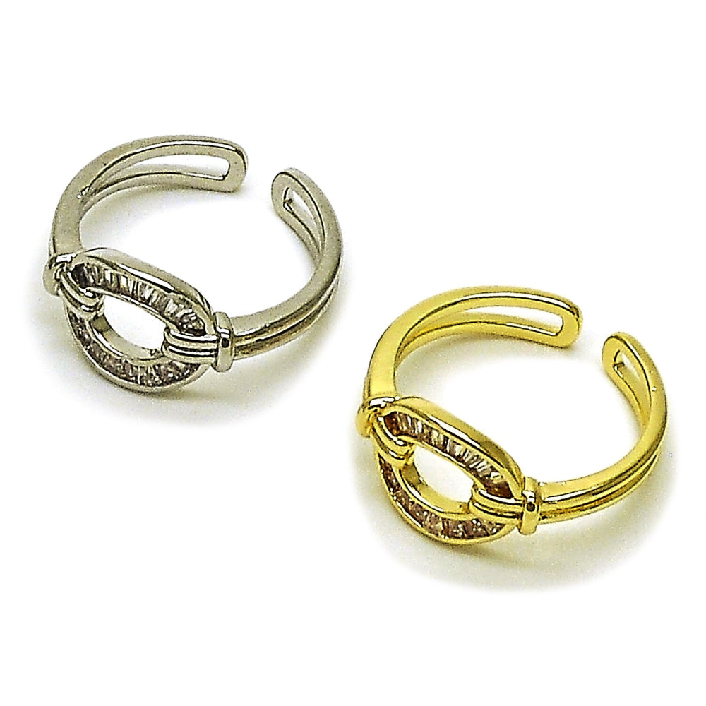 White Gold Filled Multi Stone Ring, Baguette and Horseshoe Design, with White Cubic Zirconia, Polished, Rhodium Finish