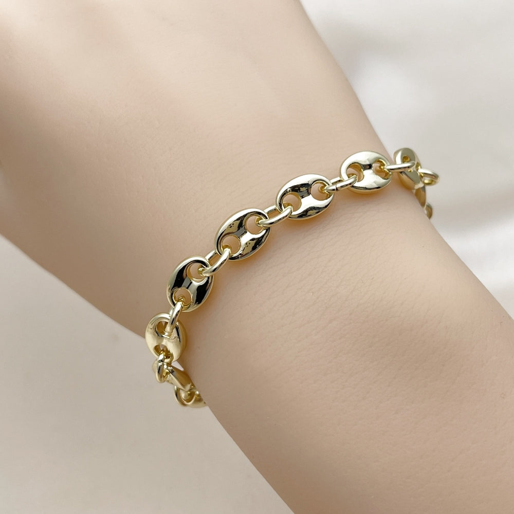 Oro Laminado Fancy Bracelet, Gold Filled Style Puff Mariner Design, Polished, Golden Finish