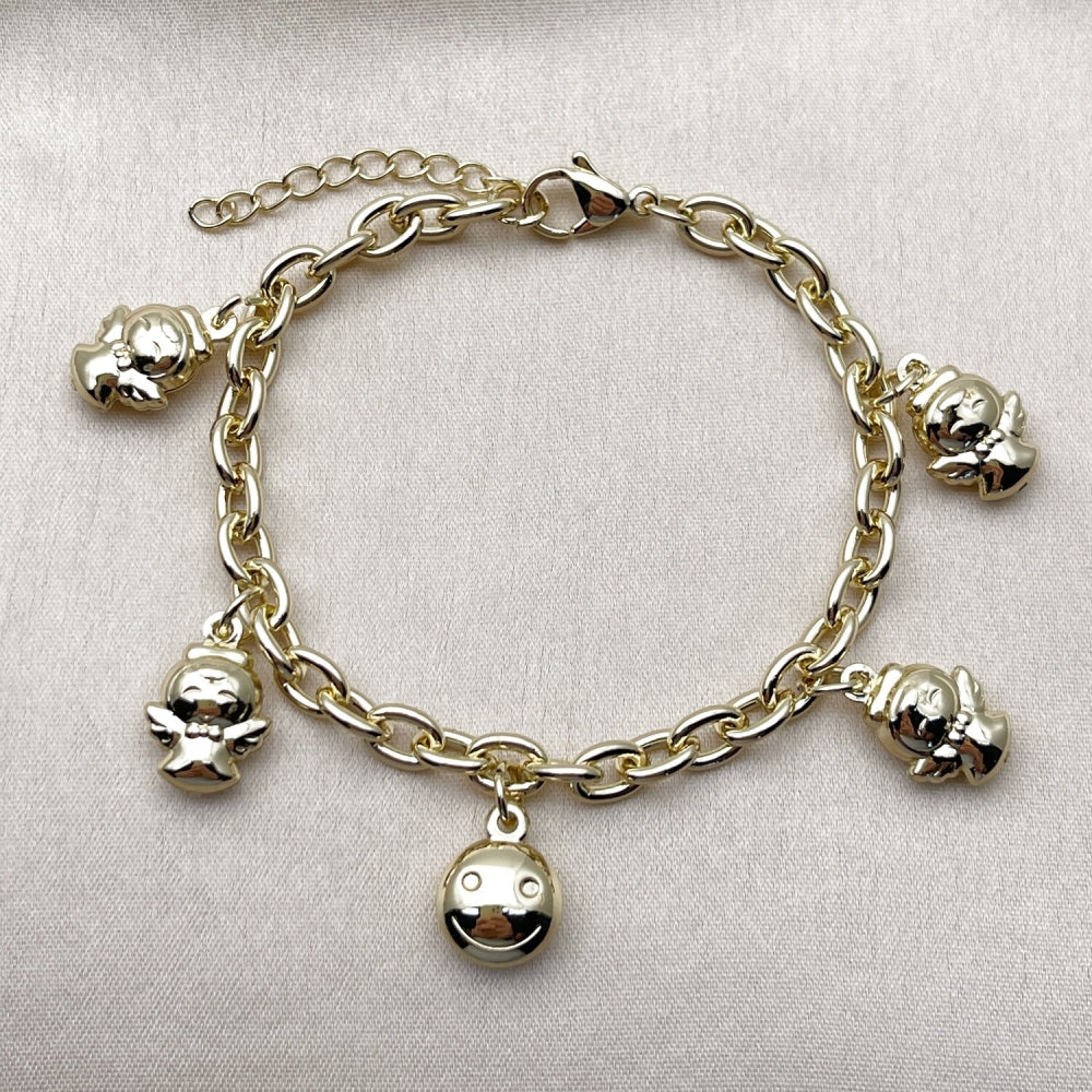 Oro Laminado Charm Bracelet, Gold Filled Style Angel and Smile Design, Polished, Golden Finish