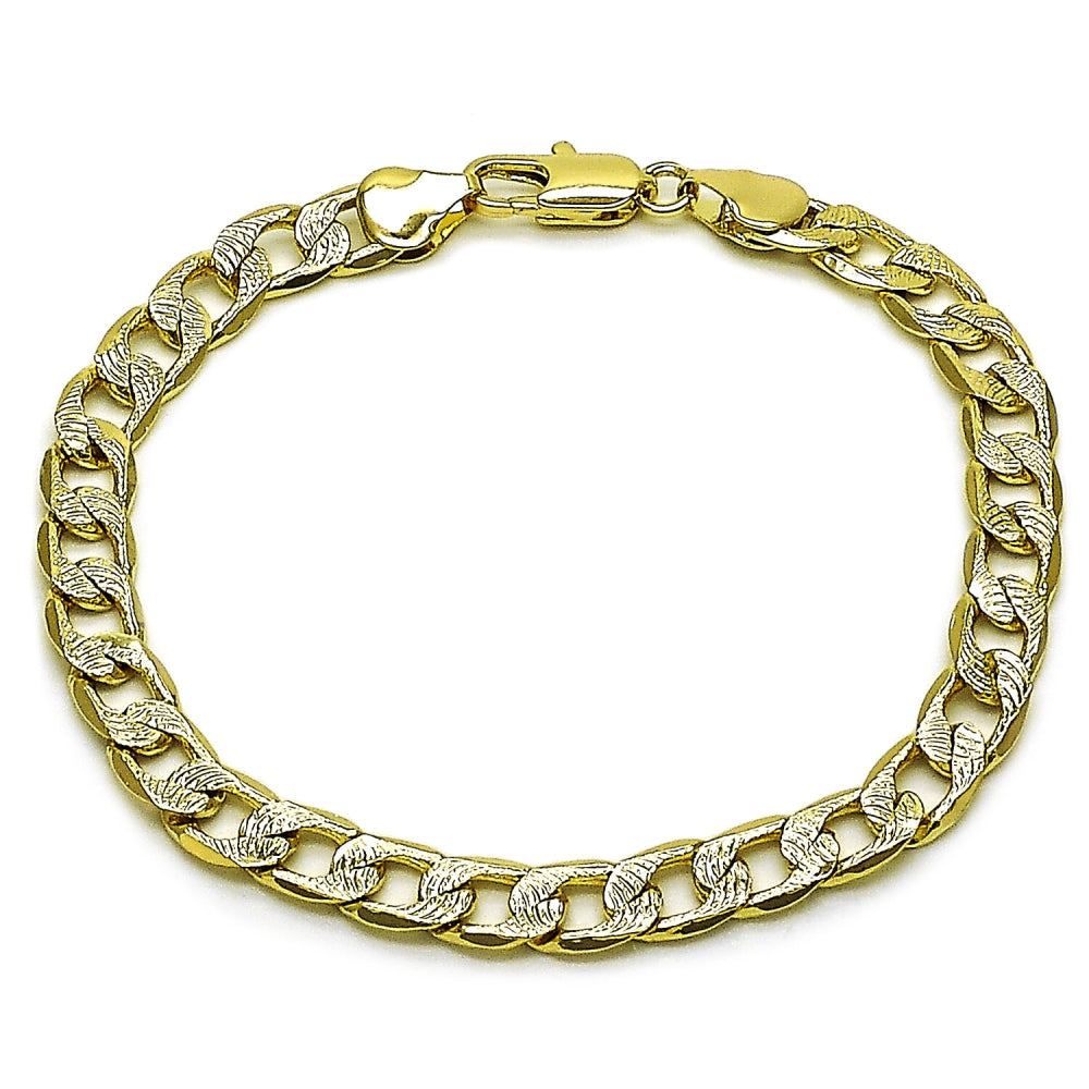 Oro Laminado Basic Bracelet, Gold Filled Style Curb Design, Diamond Cutting Finish, Golden Finish