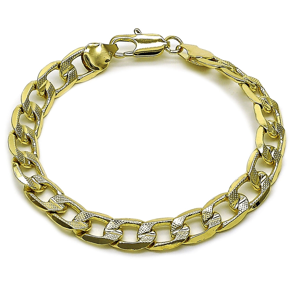 Oro Laminado Basic Bracelet, Gold Filled Style Pave Cuban Design, Polished, Golden Finish