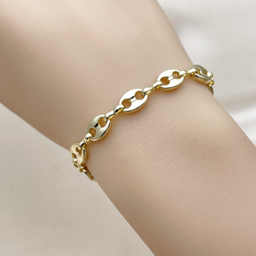 Oro Laminado Fancy Bracelet, Gold Filled Style Puff Mariner Design, Polished, Golden Finish