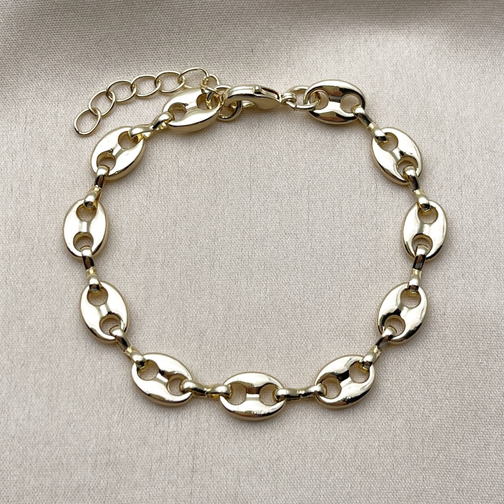 Oro Laminado Fancy Bracelet, Gold Filled Style Puff Mariner Design, Polished, Golden Finish