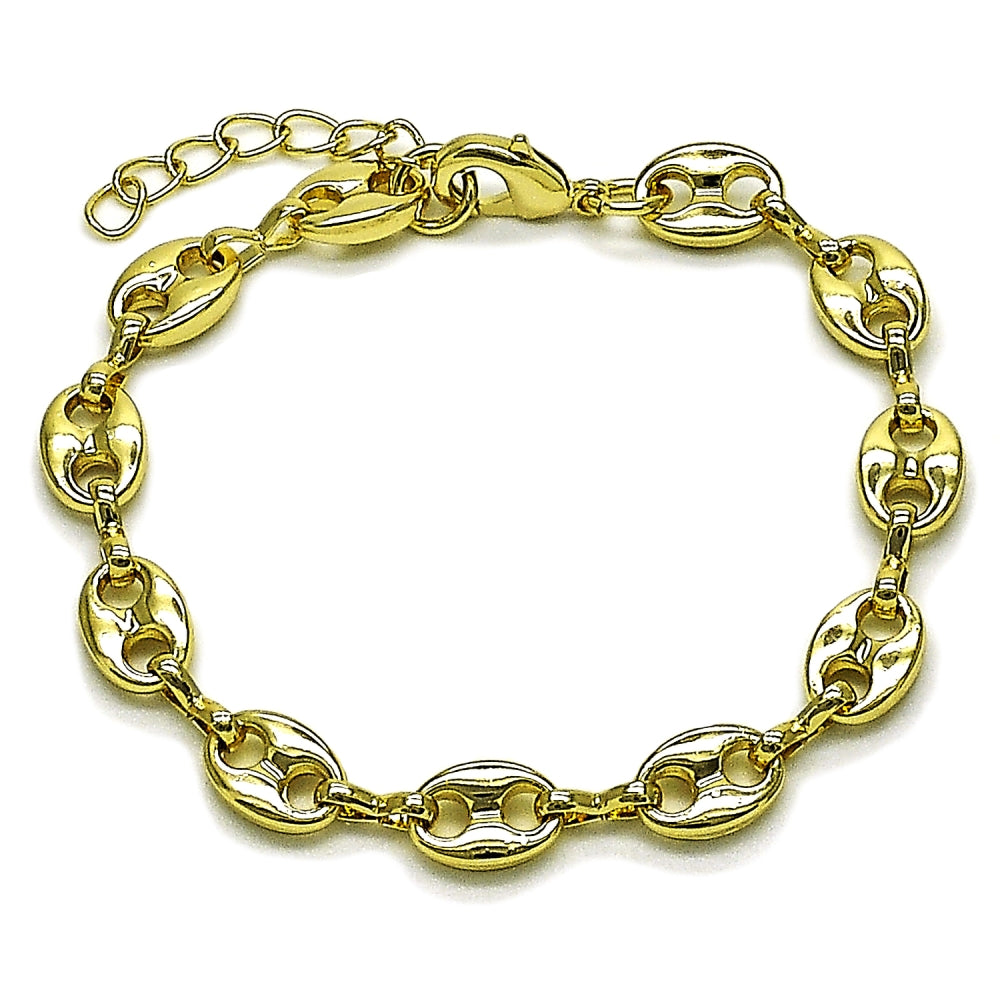 Oro Laminado Fancy Bracelet, Gold Filled Style Puff Mariner Design, Polished, Golden Finish