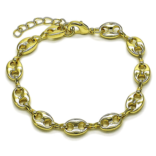 Oro Laminado Fancy Bracelet, Gold Filled Style Puff Mariner Design, Polished, Golden Finish