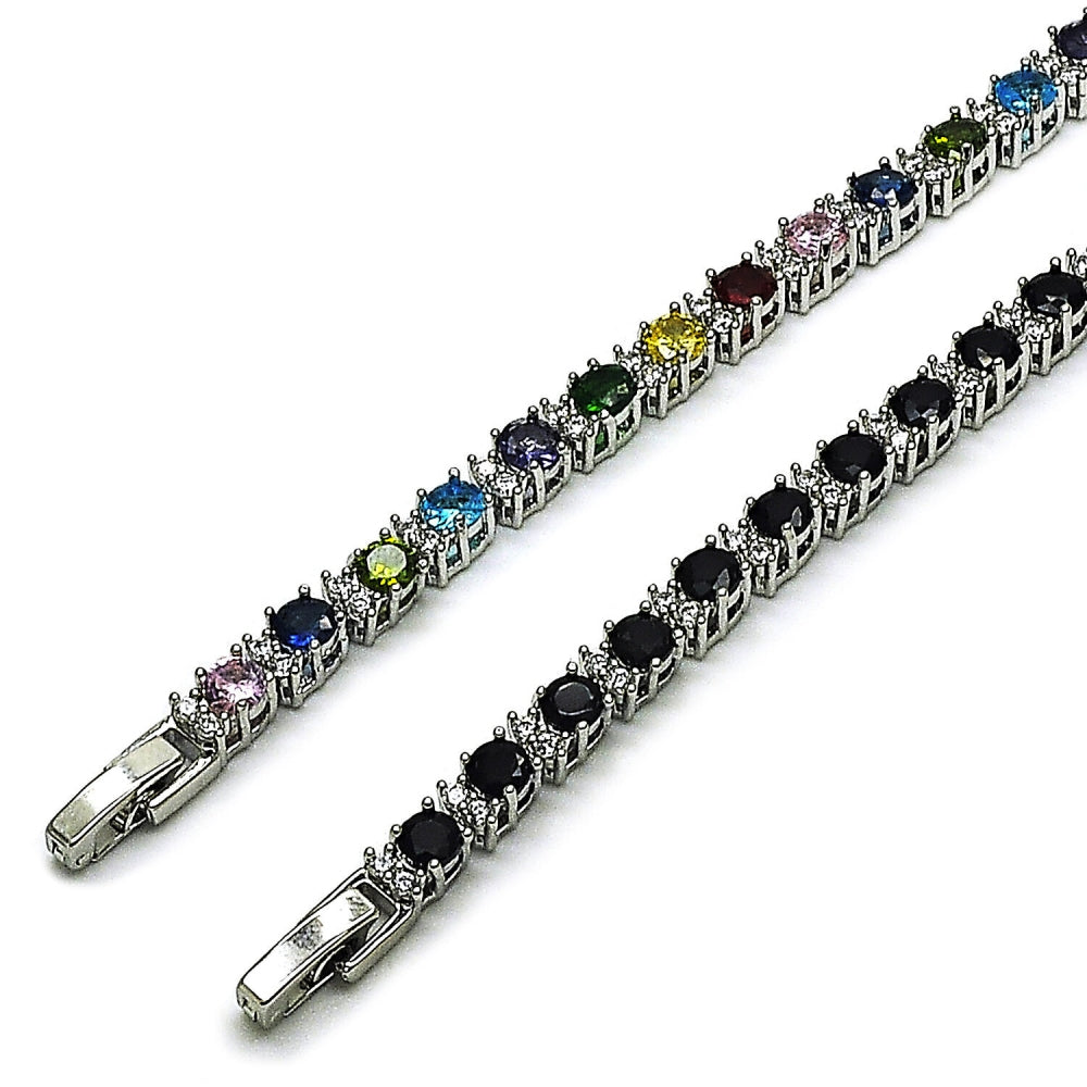 White Gold Filled Tennis Bracelet, with Multicolor and White Cubic Zirconia, Polished, Rhodium Finish