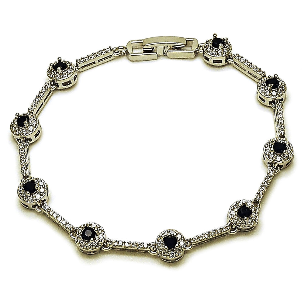 Rhodium Gold Filled Tennis Bracelet, Cluster Design, with Black and White Cubic Zirconia, Polished, Rhodium Finish