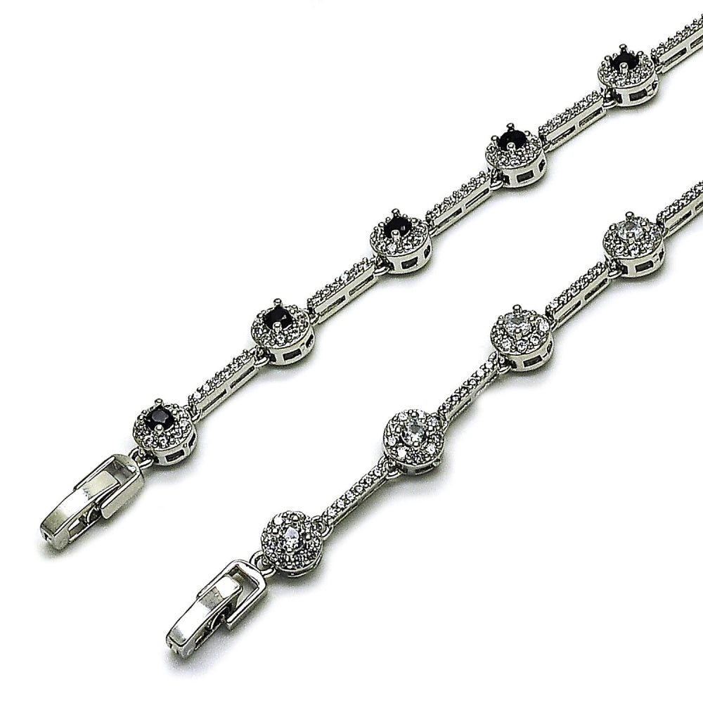 Rhodium Gold Filled Tennis Bracelet, Cluster Design, with White Cubic Zirconia, Polished, Rhodium Finish