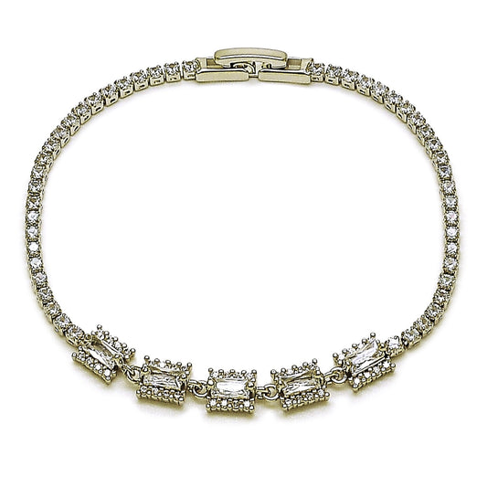 Rhodium Gold Filled Fancy Bracelet, Cluster and Baguette Design, with White Cubic Zirconia, Polished, Rhodium Finish