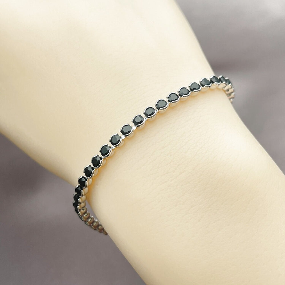 White Gold Filled Tennis Bracelet, with Black Cubic Zirconia, Polished, Rhodium Finish