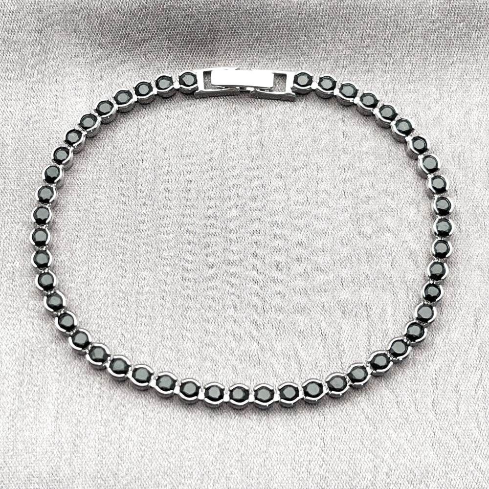 White Gold Filled Tennis Bracelet, with Black Cubic Zirconia, Polished, Rhodium Finish