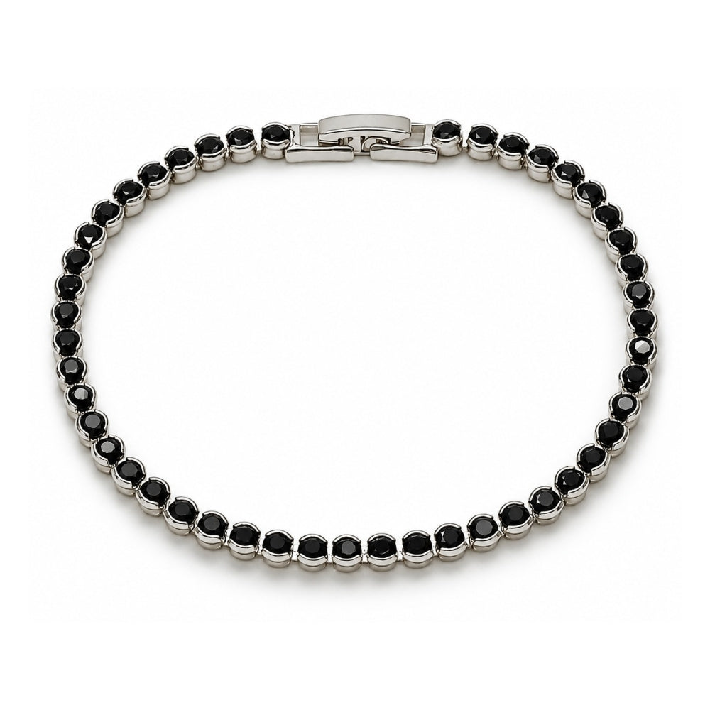 White Gold Filled Tennis Bracelet, with Black Cubic Zirconia, Polished, Rhodium Finish