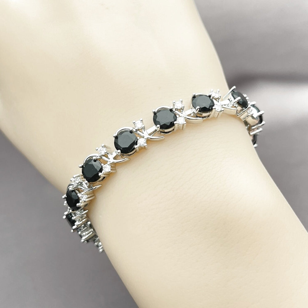 White Gold Filled Tennis Bracelet, with Black and White Cubic Zirconia, Polished, Rhodium Finish