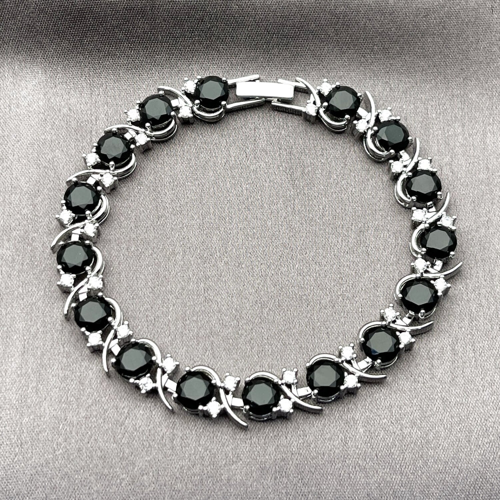 White Gold Filled Tennis Bracelet, with Black and White Cubic Zirconia, Polished, Rhodium Finish