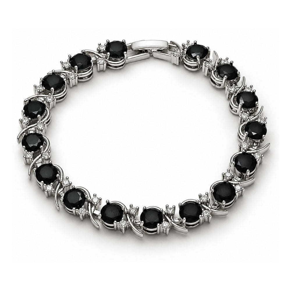 White Gold Filled Tennis Bracelet, with Black and White Cubic Zirconia, Polished, Rhodium Finish