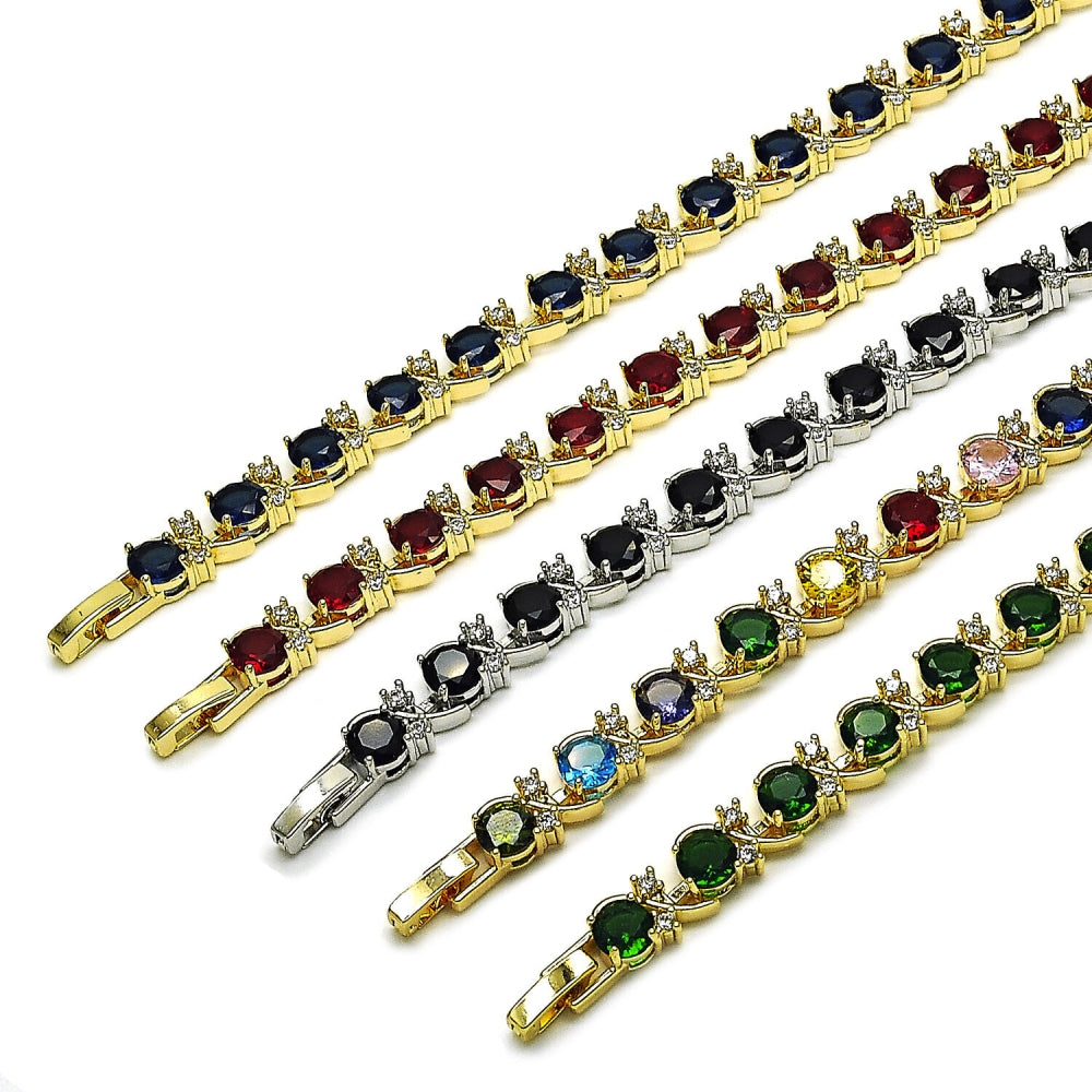 White Gold Filled Tennis Bracelet, with Black and White Cubic Zirconia, Polished, Rhodium Finish