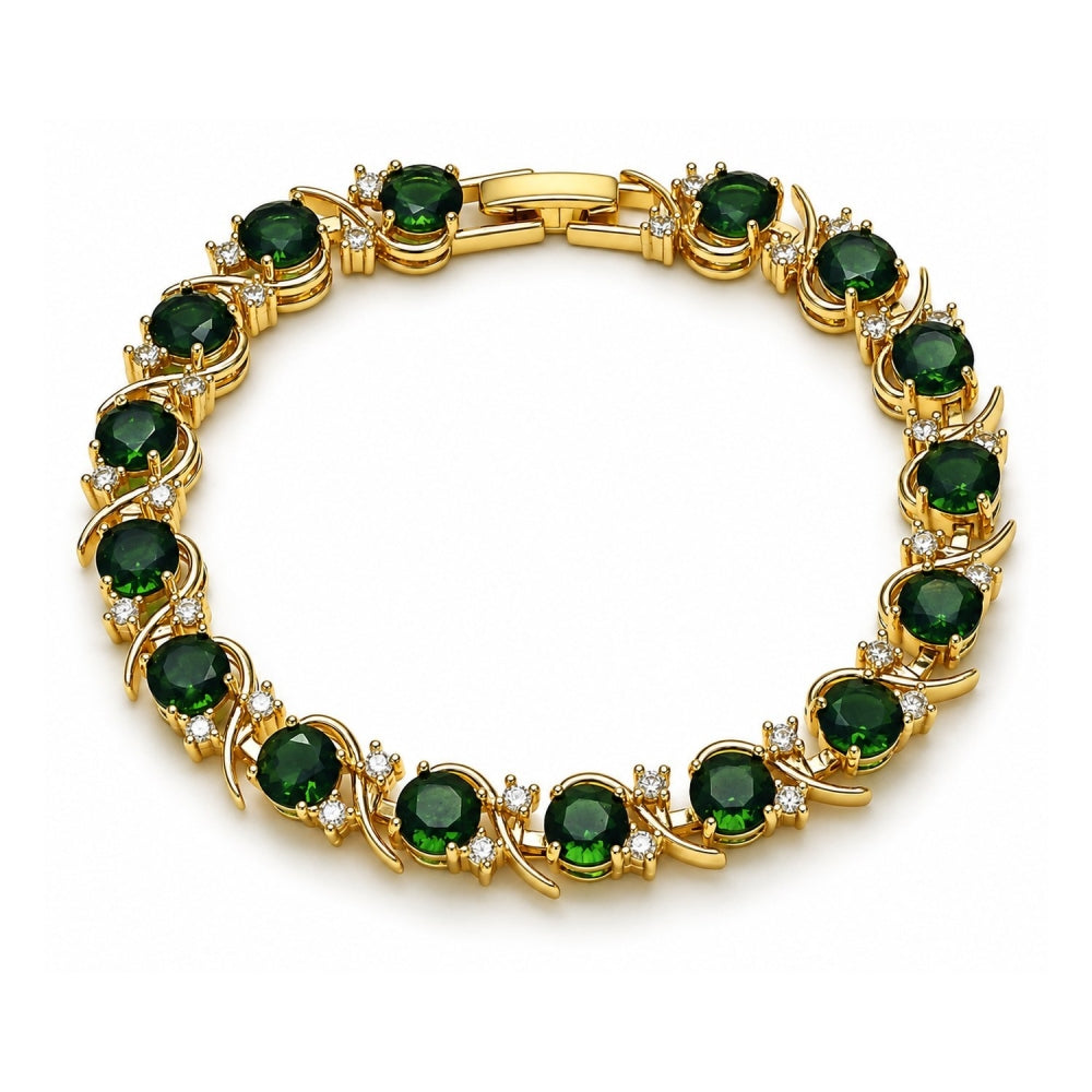Oro Laminado Tennis Bracelet, Gold Filled Style with Green and White Cubic Zirconia, Polished, Golden Finish
