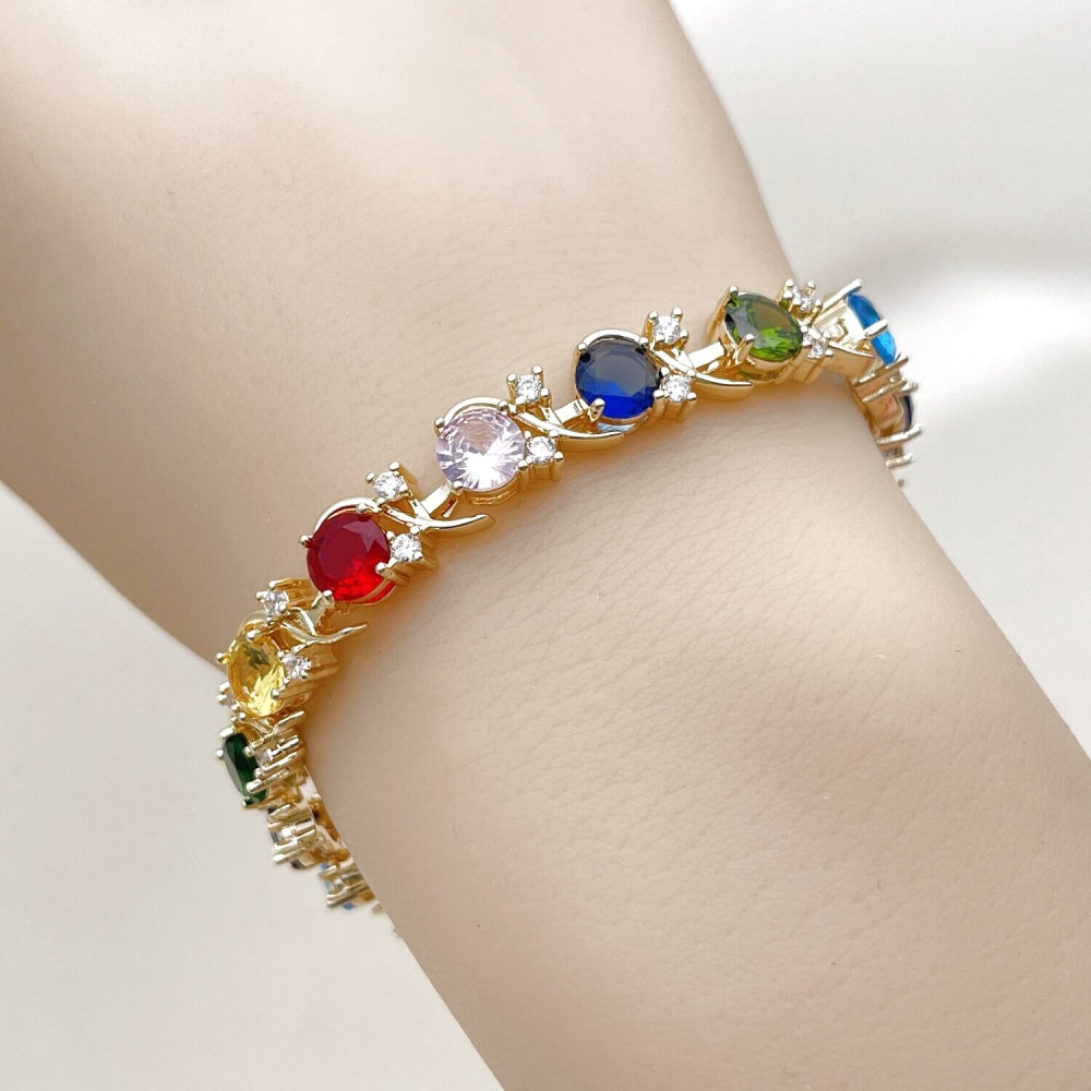 Oro Laminado Tennis Bracelet, Gold Filled Style with Multicolor and White Cubic Zirconia, Polished, Golden Finish