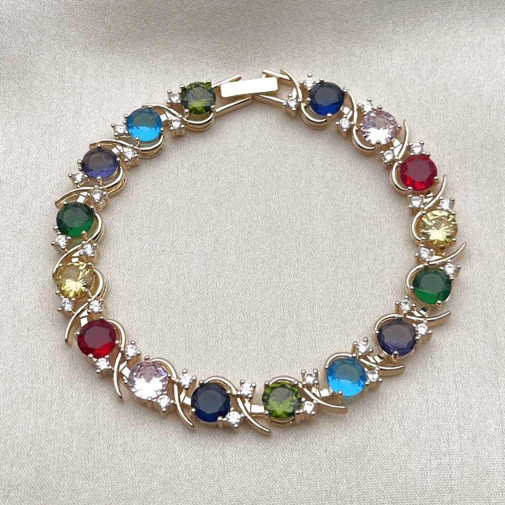 Oro Laminado Tennis Bracelet, Gold Filled Style with Multicolor and White Cubic Zirconia, Polished, Golden Finish