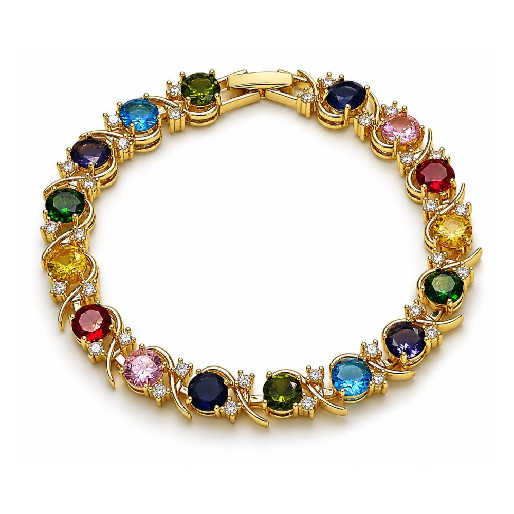 Oro Laminado Tennis Bracelet, Gold Filled Style with Multicolor and White Cubic Zirconia, Polished, Golden Finish