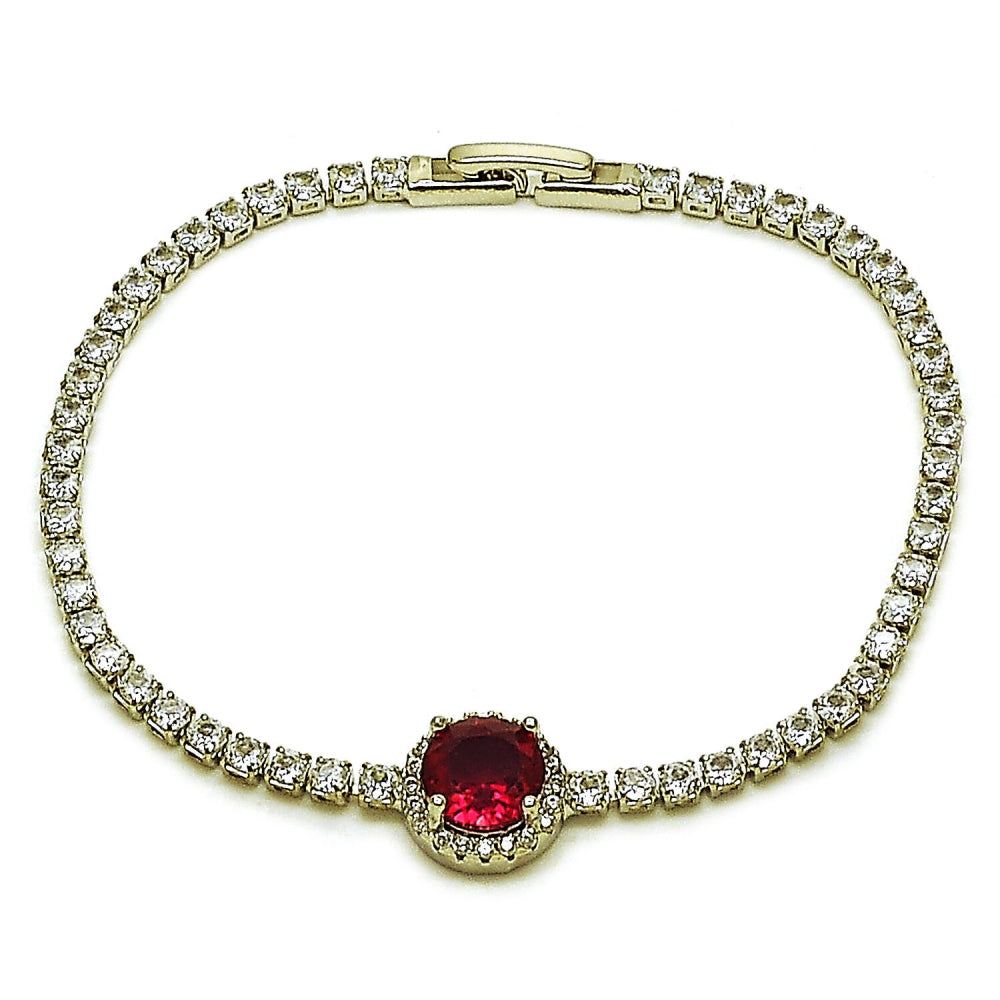 Rhodium Gold Filled Fancy Bracelet, Cluster Design, with Ruby and White Cubic Zirconia, Polished, Rhodium Finish